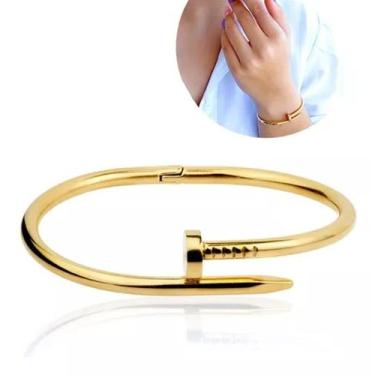 Imagem de Bracelete Feminino Prego Aço Moda Estilo Blogueira 17cm Luxo Comprimen