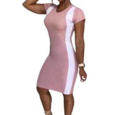 Imagem de Vestido canelado manga curta listra branca - Filó Modas, G, Rose