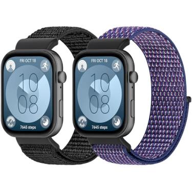 Imagem de WNIPH Pulseiras de relógio de nylon compatíveis com Huawei Watch Fit 3/Fit 4/Fit 4 Pro, 2 peças de pulseiras esportivas respiráveis ajustáveis para mulheres e homens