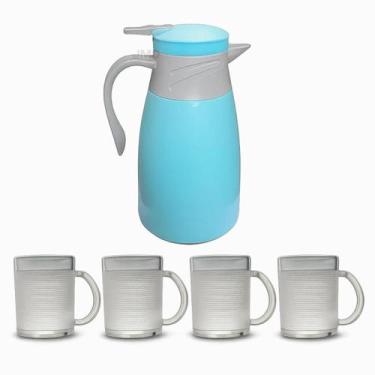 Imagem de Garrafa Térmica 1 Litro 4 Canecas Vidro 220ml Uso Diário Casa Escritór