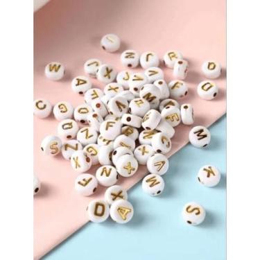 Imagem de 1000 Miçangas Letras redondas branca com dourada 6mm - sem marca, 1000