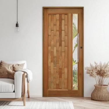 Imagem de Porta Couro em Pé com Visor Batente 14 Puxador Tubo 80 Cm 82 X 210 Esq