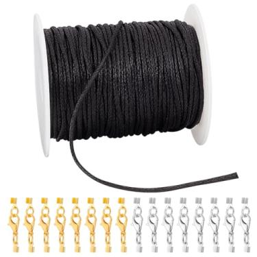 Imagem de PH PandaHall Kit De Cordão Encerado Com Fecho Para Joias, 50 Jardas, Fios Algodão Preto 2 Mm, Fechos Tipo Garra Lagosta, Pontas Dobráveis, Cera Fazer Contas, Pulseiras E Colares Faça Você Mesmo