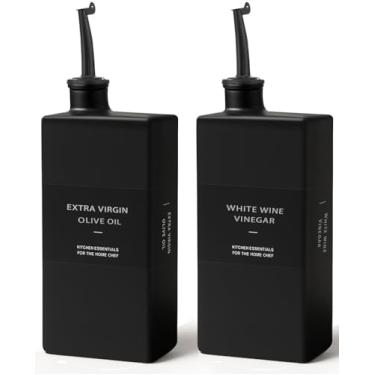 Imagem de Gelury Garrafa dispensadora de azeite de oliva para cozinha, 500 ml, conjunto de garrafas de óleo de vidro e dispensador de vinagre, conjunto decorativo de dispensador de óleo de abacate (preto
