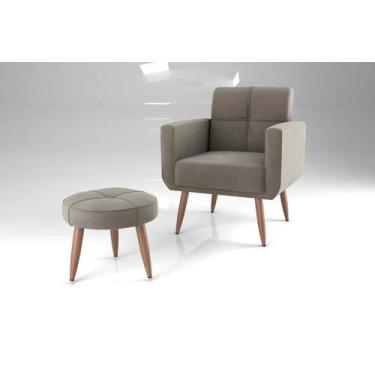 Imagem de Poltrona decorativa com puff havana veludo marrom claro - Matrix