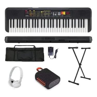 Imagem de Kit teclado musical f52 yamaha com fonte suporte e capa