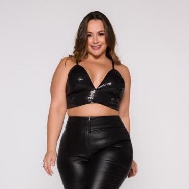 Imagem de Cropped Barra Triângulo Paetê - Croppeds Store, M, Preto