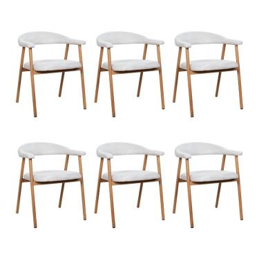 Imagem de Kit 6 Cadeiras De Jantar Luana Estrutura Aço Carbono Laminado Natural Com Estofado Linho Cru