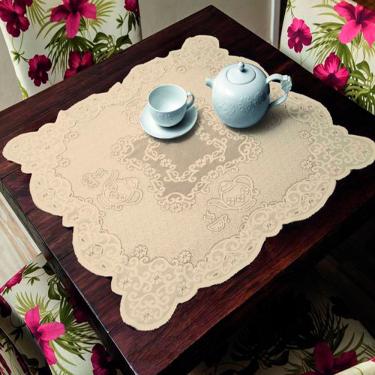 Imagem de Toalha Centro De Mesa Renda Interlar Portuguesa Bule 80cm X 80cm Marfim
