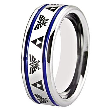 Imagem de CLOUD DANCER Cachimbo prateado de 8 mm de largura com duas linhas finas azul/vermelho/verde com tema de jogo com crista e anel triforce anel de tungstênio anel masculino alianças de casamento sem anel
