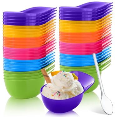 Imagem de Honeydak Pacote com 48 capacetes de beisebol de plástico com colheres 227 g mini sorvete sobremesa boné de beisebol tigelas copos de lanche para festa de aniversário suprimentos (cores neon)