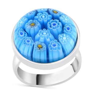 Imagem de Compre LC Anel de flor de aço inoxidável de vidro multicolorido, estilo murano, para mulheres, joias, presentes de aniversário, 10, Vidro, vidro murano