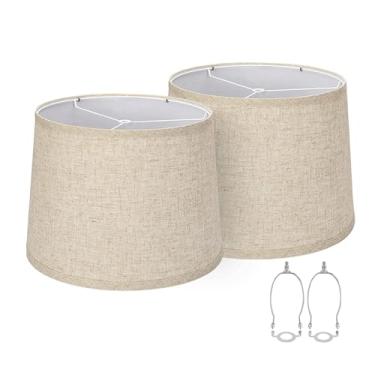 Imagem de Tecido Lampshade Set Elegante Estilo o Table Lamp Floor Lamp Sombra com Harpa Stand E26 UNO Buraco para Sala de estar Quarto 2 Pacote (Linho)