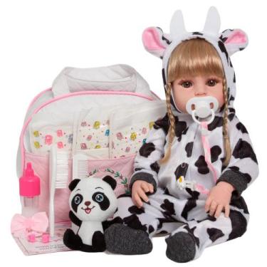 Imagem de Bebê Reborn Recém Nascida Loira Vários Itens Com Pelúcia - Cegonha Reb