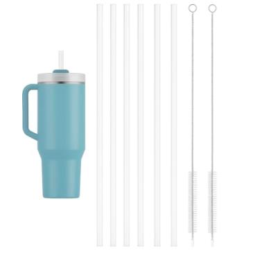 Imagem de Canudos de substituição para copos Stanley de 1,134 g e 850 g – Pacote com 6 canudos de plástico reutilizáveis com 2 escovas de limpeza – Acessórios para tampa de derramamento sem BPA – Compatível com