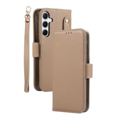 Imagem de HJZSZX Para Galaxy A55 5G Crossbody Alça de Pulso Capa de Telefone Carteira com Porta-Cartão (Para Galaxy A55 5G/Khaki)