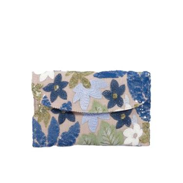 Imagem de Bolsa feminina floral com bordado de verão com lantejoulas exclusivas para noite de casamento praia colorida, Azul