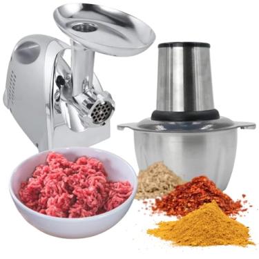 Imagem de Processador Moedor de Alimentos Elétrico Inox (3L-220V) E Máquina Moer, Moedor De Carne Elétrico 1500W Faz Linguiça Carne Frango 110V