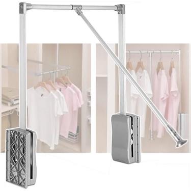 Imagem de Guarda-roupa Puxar Para Baixo Trilho De Suspensão, Guarda-roupa De Elevador Suspenso Trilho De Guarda-roupa, Largura Ajustável 450-600mm / 600-830mm / 830-1150mm, Cabide De Pano, Silvers
