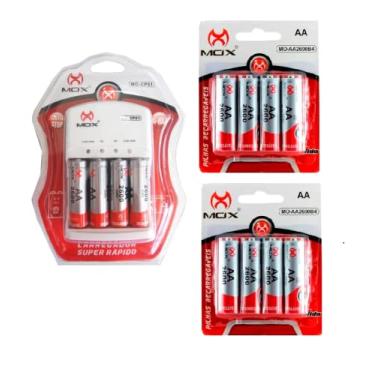 Imagem de Carregador de Pilhas e Bateria 9V com 12 Pilhas AA Recarregáveis 2600mah