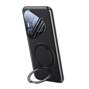 Imagem de HAOMRIYL Capa magnética para Huawei Pura 80 Ultra/80 Pro+/80 pro/80, capa com suporte rotativo, cobertura total, proteção de lente, capa de couro fina, preta, 80 Pro+