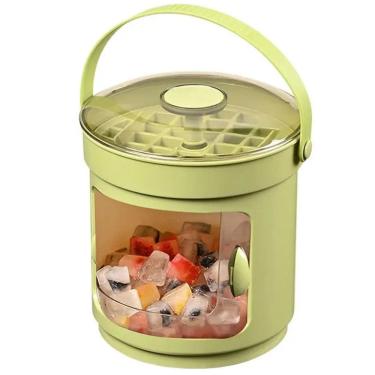 Imagem de Balde Forma de Gelo Recipiente Reservatorio Pegador Tampa Alça Dispenser Casa Festa Evento Reuniao