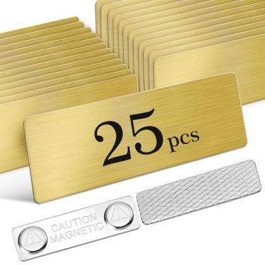 Imagem de Etiquetas de nome magnéticas em branco, pacote com 25, etiquetas de nome de 2,5 x 7,6 cm para roupas, crachás de nome DIY de aço inoxidável com suporte magnético forte, material de escritório escolar