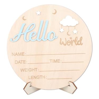 Imagem de Placa de Anúncio do Bebê, Placa de Madeira Olá Mundo Recém-Nascido Fofa Nome Bebê para Meninas Meninos Acessórios Foto Decoração Hospital e Quarto Infantil
