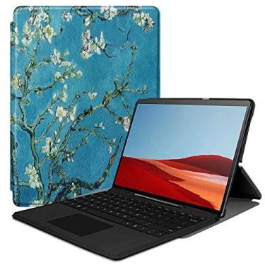 Imagem de Capa de couro para Microsoft Surface Pro X de 13 polegadas, capa fólio ultrafina para suporte leve de 13 polegadas New Surface Pro X 2019 (compatível com tablet com teclado tipo capa), Apricot blossom, 13"