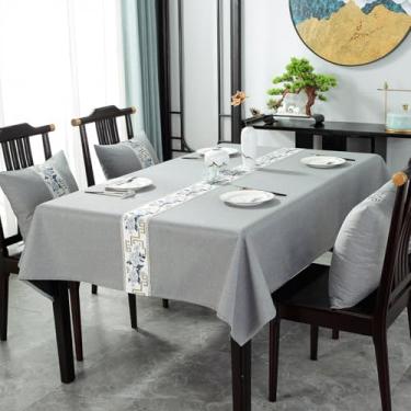 Imagem de KAIJIE Toalha de mesa de chá retangular estilo chinês imitação de algodão e linho padrão floral para decoração de festa piquenique e jantar 100 x 160 cm A cinza claro