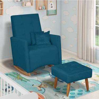 Imagem de Poltrona de Amamentação com Balanço e Puff Lizzi Veludo Azul F06 - D'R