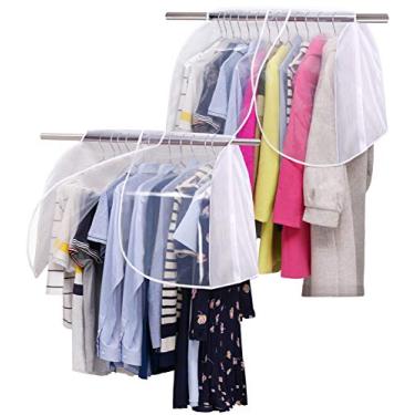 Imagem de Sacos de roupa de lâmpada para armazenamento de roupas, capa de prateleira com PVC transparente para pendurar janelas, capa para casacos de terno, jaquetas, capa protetora de ombro, pacote com 2, branco