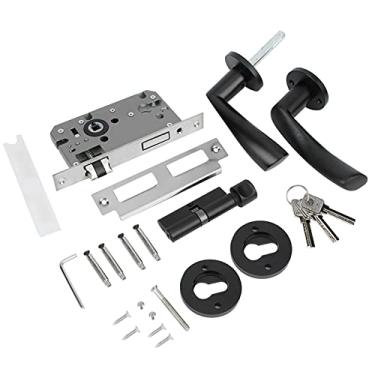 Imagem de Fechadura de Porta Silenciosa Preta Estilo Europeu, Fechadura de Porta Interna Com Alça para Uso Interno Doméstico