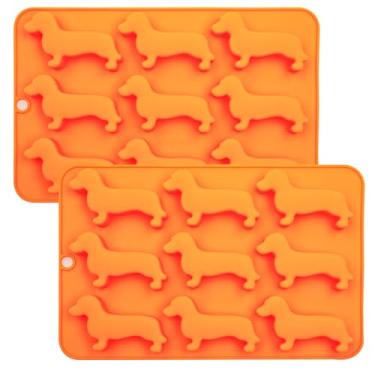 Imagem de Bandeja de silicone para cubos de gelo para cães Dachshund, laranja, pacote com 2