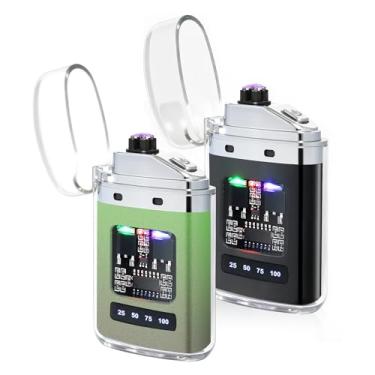 Imagem de BAJISA Pacote com 2 isqueiros elétricos – Isqueiros de plasma recarregáveis por USB, isqueiros de plasma à prova de vento, isqueiro de metal de bolso com bateria de LED para festa de velas