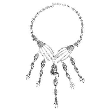 Imagem de Rofusn Colar de caveira de mão de esqueleto de Halloween: gargantilha gótica com garras de esqueleto para mulheres, acessórios de bijuteria de fantasia, Aço inoxidável e liga metálica, Sem Pedra