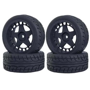 Imagem de LAFEINA Rubber Tires & 12mm Hex Wheels Rims for 1/10 Scale On Road Racing Car RC Touring Car (B, Black)