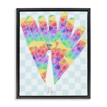 Imagem de Stupell Industries Arte de parede em tela flutuante com moldura preta pavão arco-íris brilhante por Carla Daly, 53 x 43 cm