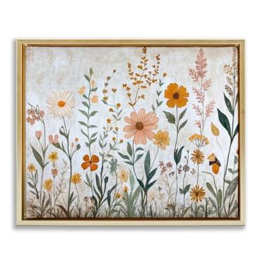 Imagem de Stupell Industries Design de arte de parede em tela flutuante dourada com folhagem de flores de outono por Petal Prints Design, 43 x 53 cm