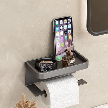 Imagem de Suporte Papel Higiênico Premium Multifuncional com Apoio para Celular Sem Furos, Fixação com Adesivo Linha Premium M5 Armarinhos (2 Peças)