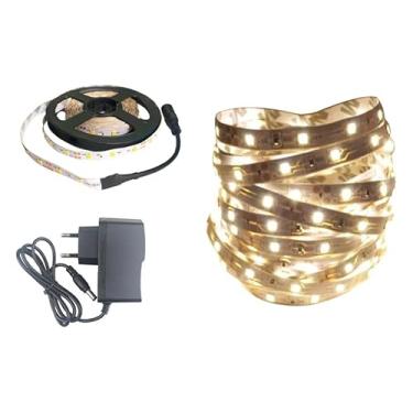 Imagem de Fita Led Amarela 3528 Quente 5m 300 Led 12v Fonte E Dimmer