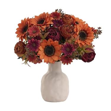 Imagem de karoro 3 cachos de flores falsas, girassóis artificiais de seda de outono para escritório em casa, casamento, arranjos florais de outono, dia das bruxas, dia das bruxas, decoração de festa de colheita