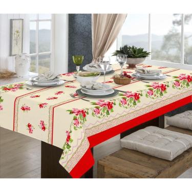 Imagem de Toalha De Mesa De Jantar 2,20M 6 Pessoas Estampada Vermelha