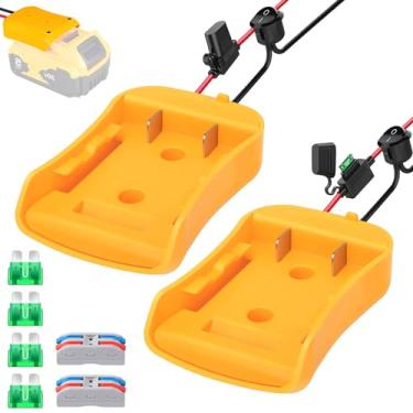 Imagem de Embalagem de 2 adaptadores de roda de alimentação para Dewalt 20 V, adaptador de bateria, rodas elétricas, kit conversor de bateria com fusíveis e terminais de arame, cabo de 12 AWG, conector