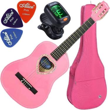 Imagem de Kit Violão Infantil Austin Nylon Rosa + Afinador + Capa Rosa