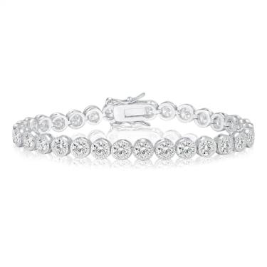 Imagem de Gemsme Pulseira feminina banhada a ouro branco 18K com bisel de zircônia cúbica de 4 mm, 17 CM, Zircônia cúbica
