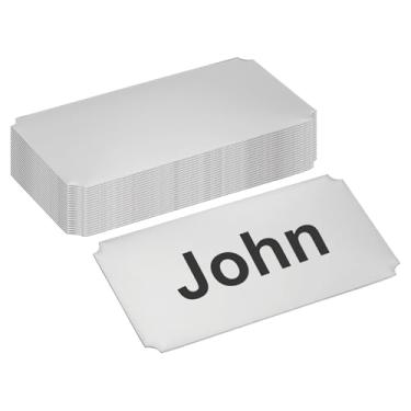 Imagem de PATIKIL Placa de nome de metal gravada a laser de aço inoxidável de 10 x 5 cm, pacote com 20 placas autoadesivas personalizadas em branco para impressão a laser DIY, canto entalhado prata