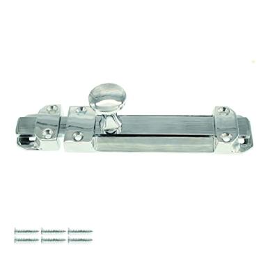 Imagem de ZhongWang Hardware BT001 Latão Cromado Brilhante 10 cm Trava de Porta Deslizante Barril Fechadura de Gabinete/Pestillo de Puerta Corrediza de 4 Pulgadas de Cromo Brilhante de Latón Macizo