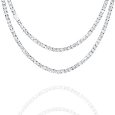Imagem de MRDOPELUX Colar de tênis feminino, 5 mm, banhado a ouro branco 18K, colar gargantilha com zircônia cúbica 5A, colar clássico de tênis, 18inches, Latão, Zircônia cúbica
