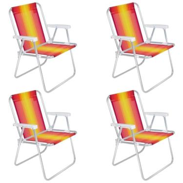 Imagem de Cadeira de Praia Alta em Alumínio 4 Unidades Vermelho com Amarelo 2238 MOR